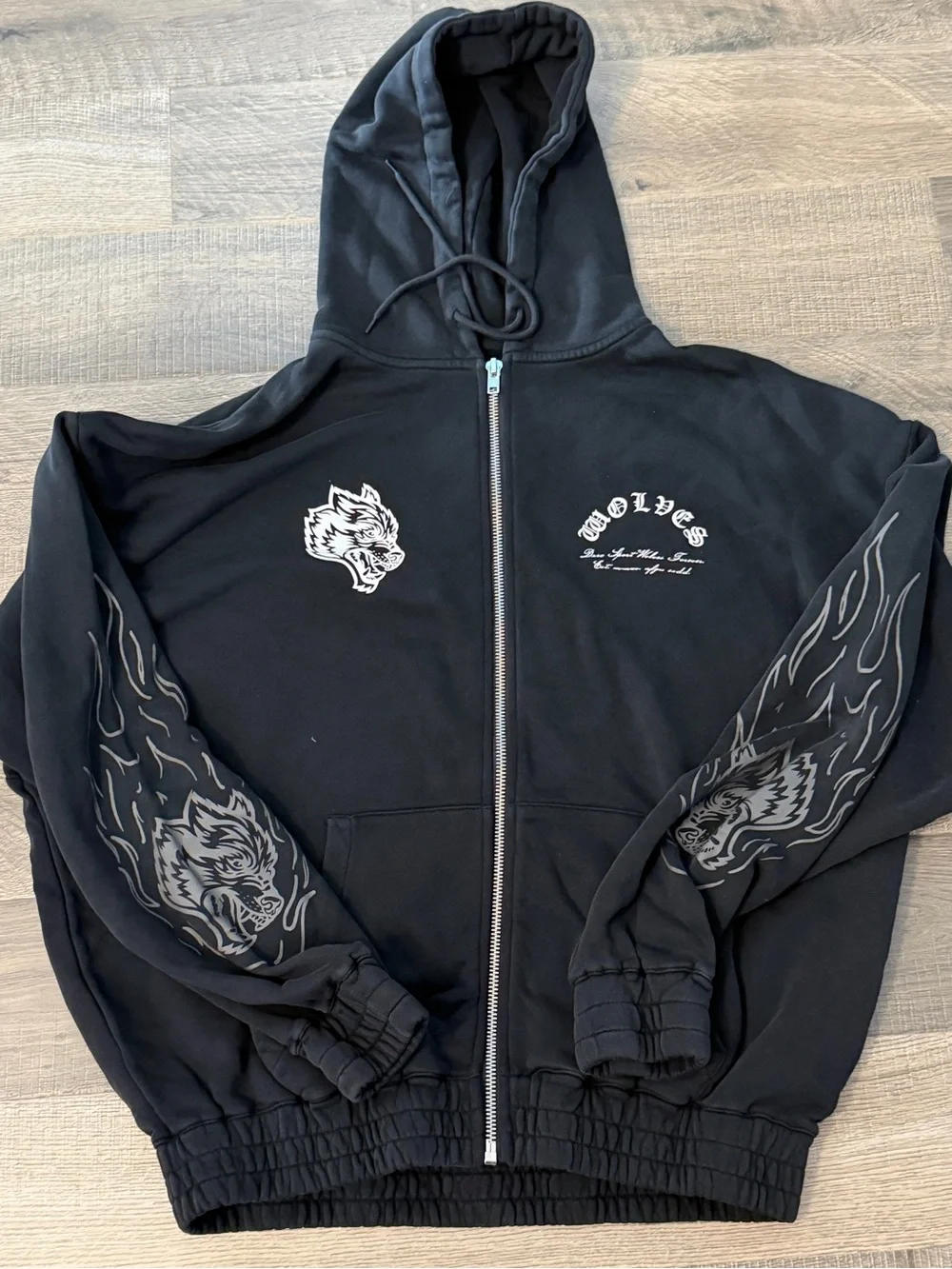 Darc Sport Black Hoodie with White Gothic Wolf and Moth Graphics
